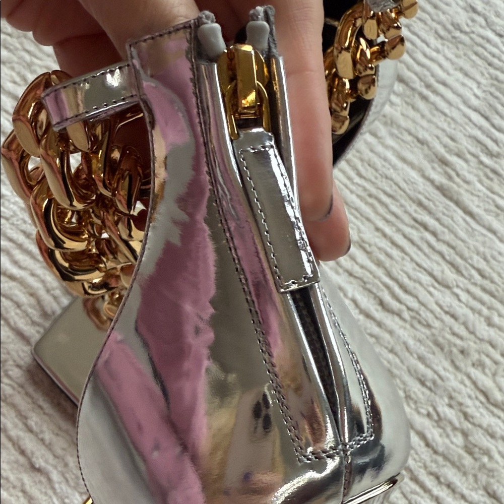 Versace Silver Heels with Gold Chain Accents size 41 - Picture 11 of 15